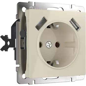 Розетка с заземлением, шторками и USBх2 (слоновая кость) Werkel W1171503 (a051486)