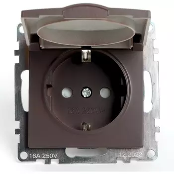 Розетка с заземлением защитной крышкой и шторками (коричневый) Stekker Катрин 49029