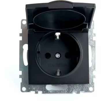 Розетка с заземлением защитной крышкой и шторками (черный) Stekker Катрин 39608