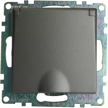 Розетка с заземлением защитной крышкой и шторками (графит) Stekker Катрин 49424