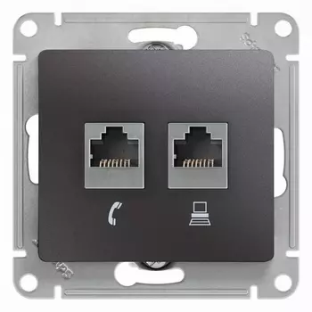 Розетка телефонная RJ-11 + Ethernet RJ-45 (графит) Systeme Electric Glossa GSL001385