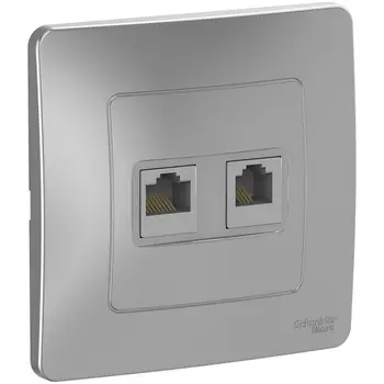 Розетка телефонная RJ-11 + Ethernet RJ-45 (алюминий) Systeme Electric Blanca BLNIS045113