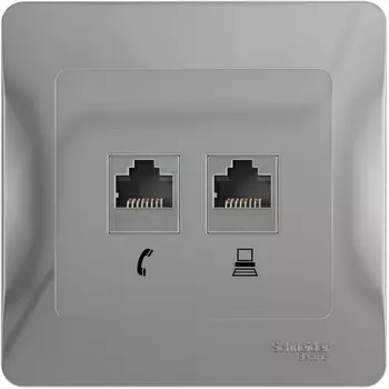 Розетка телефонная RJ-11 + Ethernet RJ-45 (алюминий) Systeme Electric Glossa GSL000385