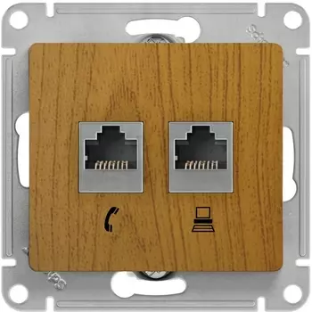 Розетка телефонная RJ-11 + Ethernet RJ-45 (дуб) Systeme Electric Glossa GSL000585