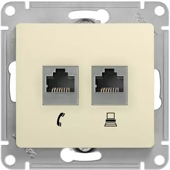 Розетка телефонная RJ-11 + Ethernet RJ-45 (бежевый) Systeme Electric Glossa GSL000285