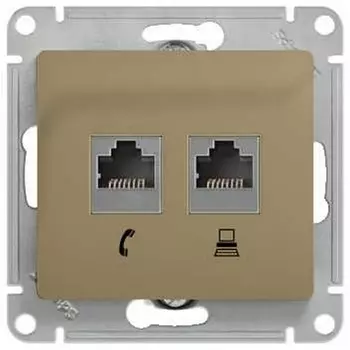 Розетка телефонная RJ-11 + Ethernet RJ-45 (титан) Systeme Electric Glossa GSL000485