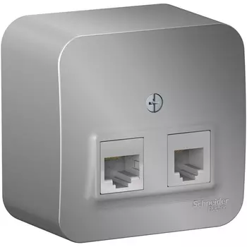 Розетка телефонная RJ-11 + Ethernet RJ-45 (алюминий) Systeme Electric Blanca BLNIA045113