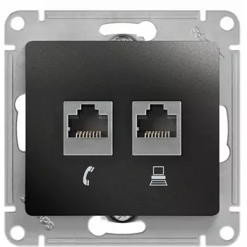 Розетка телефонная RJ-11 + Ethernet RJ-45 (антрацит) Systeme Electric Glossa GSL000785