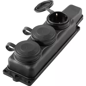 Розетка тройная с заземлением и крышкой (черный) Stekker Одри 32739