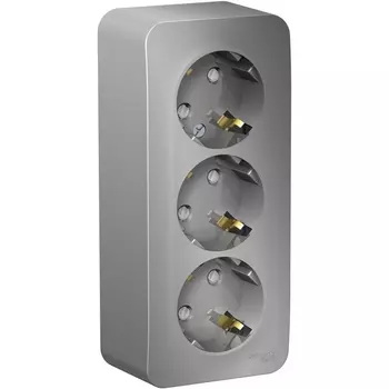 Розетка тройная с заземлением и шторками (алюминий) Systeme Electric Blanca BLNRA011313