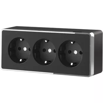 Розетка тройная с заземлением и шторками (черный/хром) Werkel W5073135 (a052592)