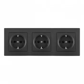 Розетка тройная с заземлением и шторками в комплекте с рамкой (черный) Arte Milano SET06-3 SET06-3-40-1x3 black