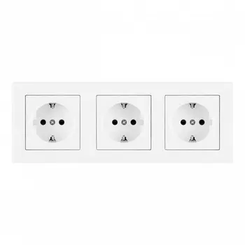 Розетка тройная с заземлением и шторками в комплекте с рамкой (белый) Arte Milano SET06-3 SET06-3-40-1x3 white