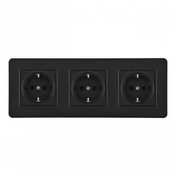 Розетка тройная с заземлением и шторками в комплекте с рамкой (черный) Arte Milano SET16-3 SET16-3-40-1x3 black