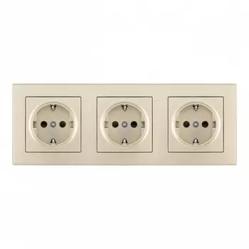 Розетка тройная с заземлением и шторками в комплекте с рамкой (шампань) Arte Milano SET06-3 SET06-3-40-1x3 shampan