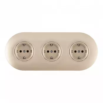 Розетка тройная с заземлением и шторками в комплекте с рамкой (шампань) Arte Milano SET08-3 SET08-3-40-1x3 shampan