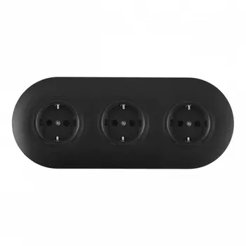 Розетка тройная с заземлением и шторками в комплекте с рамкой (черный) Arte Milano SET08-3 SET08-3-40-1x3 black