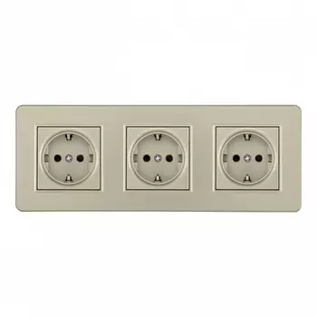 Розетка тройная с заземлением и шторками в комплекте с рамкой (шампань) Arte Milano SET16-3 SET16-3-40-1x3 shampan