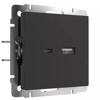 Розетка USB тип A+С (черный матовый) W1171808 (a049280) (Werkel)