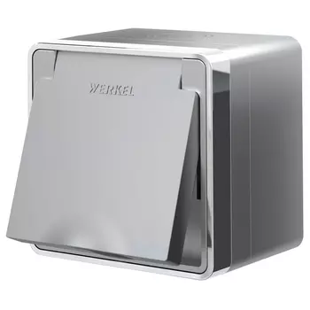 Розетка влагозащ. с зазем. с защит. крышкой и шторками Gallant (серебряный) Werkel W5071206 (a052775)