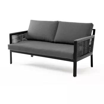 "Сан Ремо" диван 2-местный плетеный из роупа, каркас алюминий темно-серый, роуп серый, ткань серая 4SIS арт.УТ-00006725