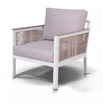 "Сан Ремо" кресло плетеное из роупа садовое, каркас алюминий белый, роуп бежевый, ткань бежевая 4SIS арт.УТ-00000521