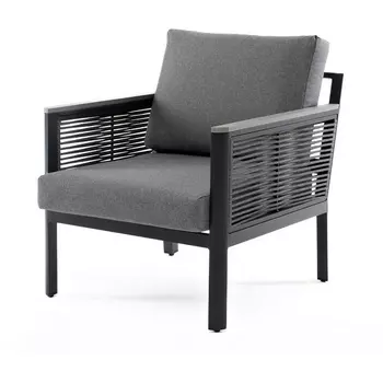 "Сан Ремо" кресло плетеное из роупа садовое, каркас алюминий темно-серый, роуп серый, ткань серая 4SIS арт.УТ-00006724