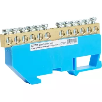 Шина нулевая на изоляторе на DIN-рейку 12 выводов (синий) Stekker 49534