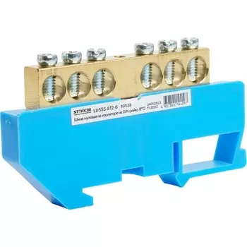 Шина нулевая на изоляторе на DIN-рейку 6 выводов (синий) Stekker 49538