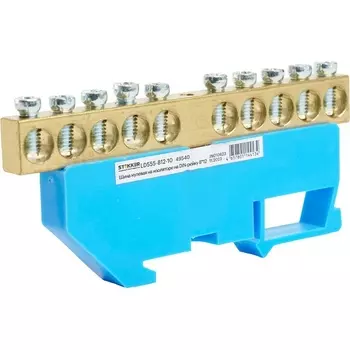 Шина нулевая на изоляторе на DIN-рейку 10 выводов (синий) Stekker 49540