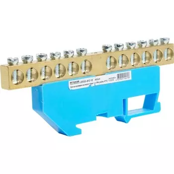 Шина нулевая на изоляторе на DIN-рейку 12 выводов (синий) Stekker 49541