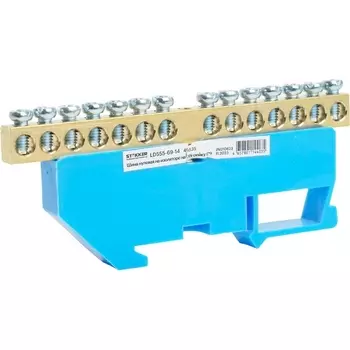Шина нулевая на изоляторе на DIN-рейку 14 выводов (синий) Stekker 49535