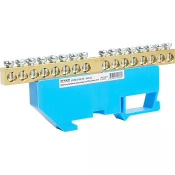 Шина нулевая на изоляторе на DIN-рейку 16 выводов (синий) Stekker 49536