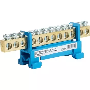 Шина нулевая на изоляторе на DIN-рейку 12 выводов (синий) Stekker 49560
