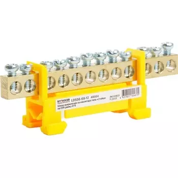 Шина заземления на изоляторе на DIN-рейку 12 выводов (желтый) Stekker 49564