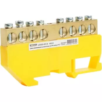 Шина заземления на изоляторе на DIN-рейку 8 выводов (желтый) Stekker 49553