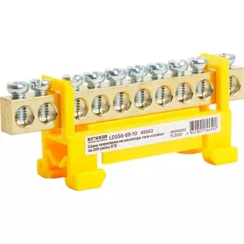 Шина заземления на изоляторе на DIN-рейку 10 выводов (желтый) Stekker 49563