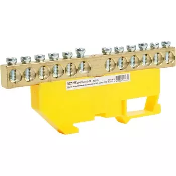 Шина заземления на изоляторе на DIN-рейку 12 выводов (желтый) Stekker 49555