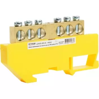Шина заземления на изоляторе на DIN-рейку 6 выводов (желтый) Stekker 49552