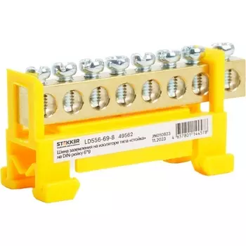 Шина заземления на изоляторе на DIN-рейку 8 выводов (желтый) Stekker 49562