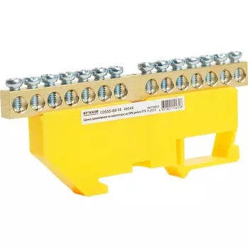 Шина заземления на изоляторе на DIN-рейку 14 выводов (желтый) Stekker 49549