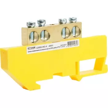 Шина заземления на изоляторе на DIN-рейку 4 вывода (желтый) Stekker 49551