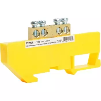 Шина заземления на изоляторе на DIN-рейку 4 вывода (желтый) Stekker 49544