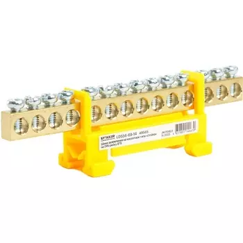 Шина заземления на изоляторе на DIN-рейку 14 выводов (желтый) Stekker 49565