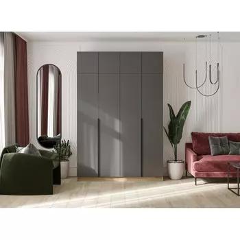 Шкаф Широн 1600 с антресолью (Широн 1600 графит серый / дуб крафт золото с антресолью) Woodville арт.589128