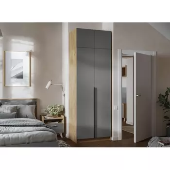 Шкаф Широн 800 с антресолью (Широн 800 графит серый / дуб крафт золото с антресолью) Woodville арт.589123