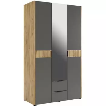 Шкаф Woodville Адам трехдверный с зеркалом дуб крафт золотой / графит арт.576857