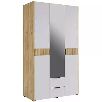 Шкаф Woodville Адам трехдверный с зеркалом дуб крафт золотой / белое дерево арт.576856