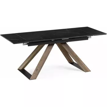 Стеклянный стол Гарднер 140 (Гарднер 140(200)х80х76 черный мрамор / орех кантри) Woodville арт.588025