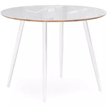 Стеклянный стол Woodville Абилин 90х76 ультра белое стекло / дуб вотан / белый матовый 516539